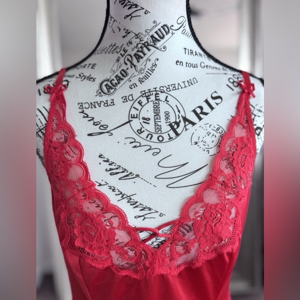 vintage 80 vanity fair red lace slip top women’s size 34 - Picture 3 of 6